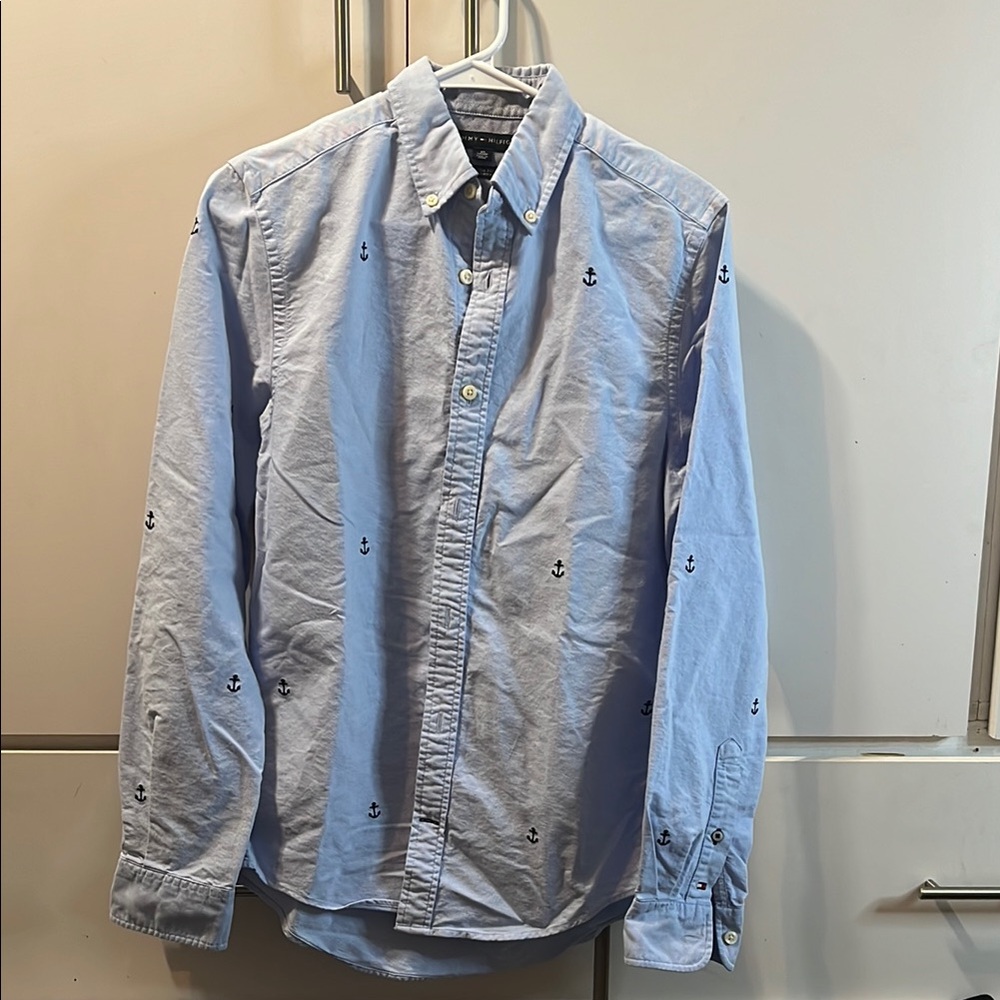 Blue Anchor Print Men's Shirt